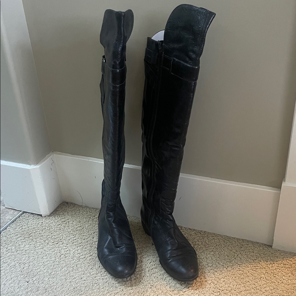 Black Leather Knee-High Boots